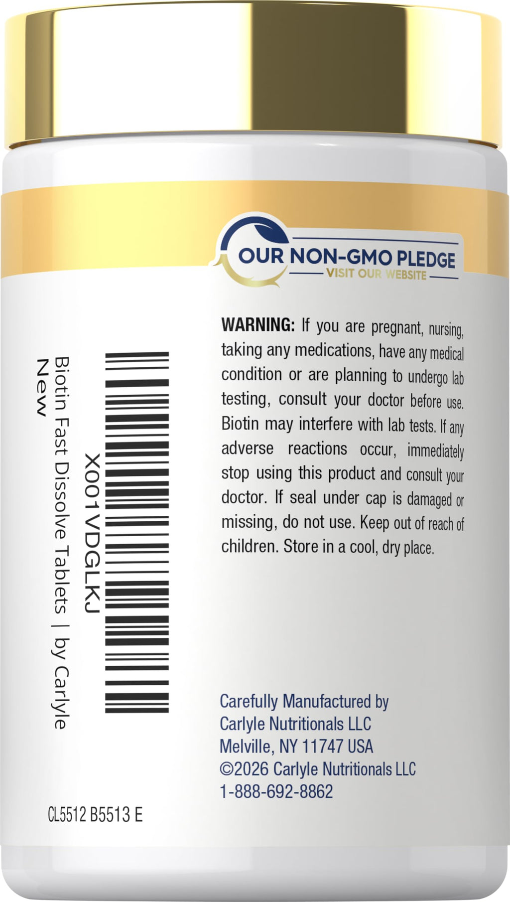 Carlyle fast dissolve biotin natural berry flavor dietary restrictions information label