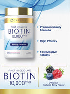 Authentic Carlyle biotin 10000mcg vegetarian tablets for hair skin and nails