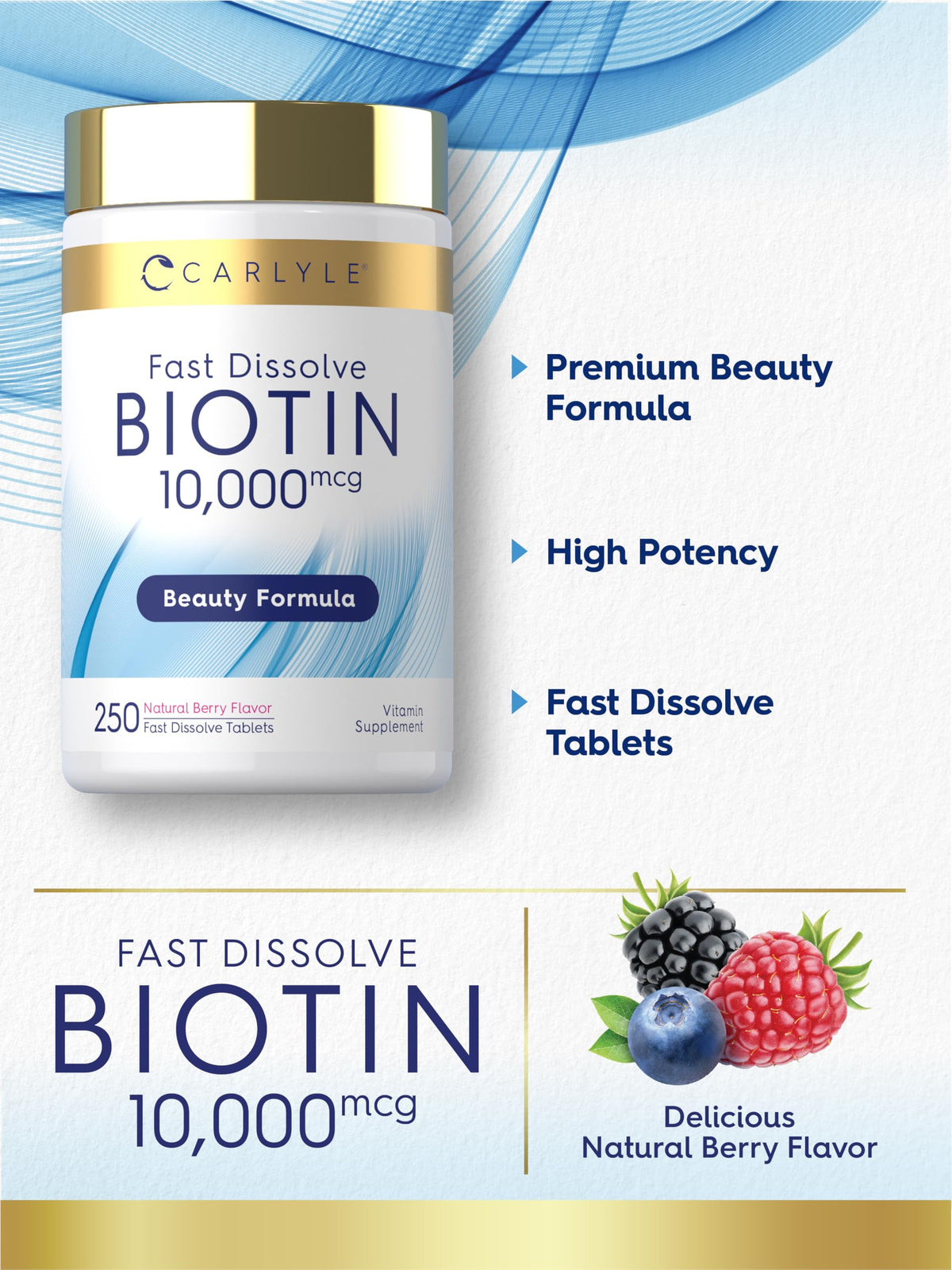 Authentic Carlyle biotin 10000mcg vegetarian tablets for hair skin and nails