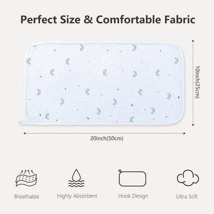 Close up view of the premium cotton muslin texture on the newborn burping cloth.