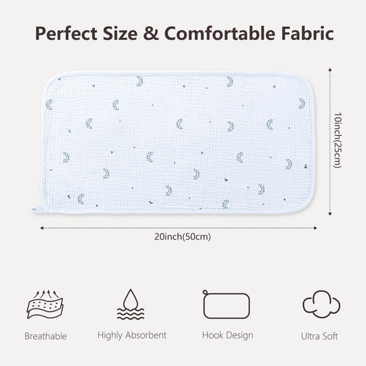 Close up view of the premium cotton muslin texture on the newborn burping cloth.