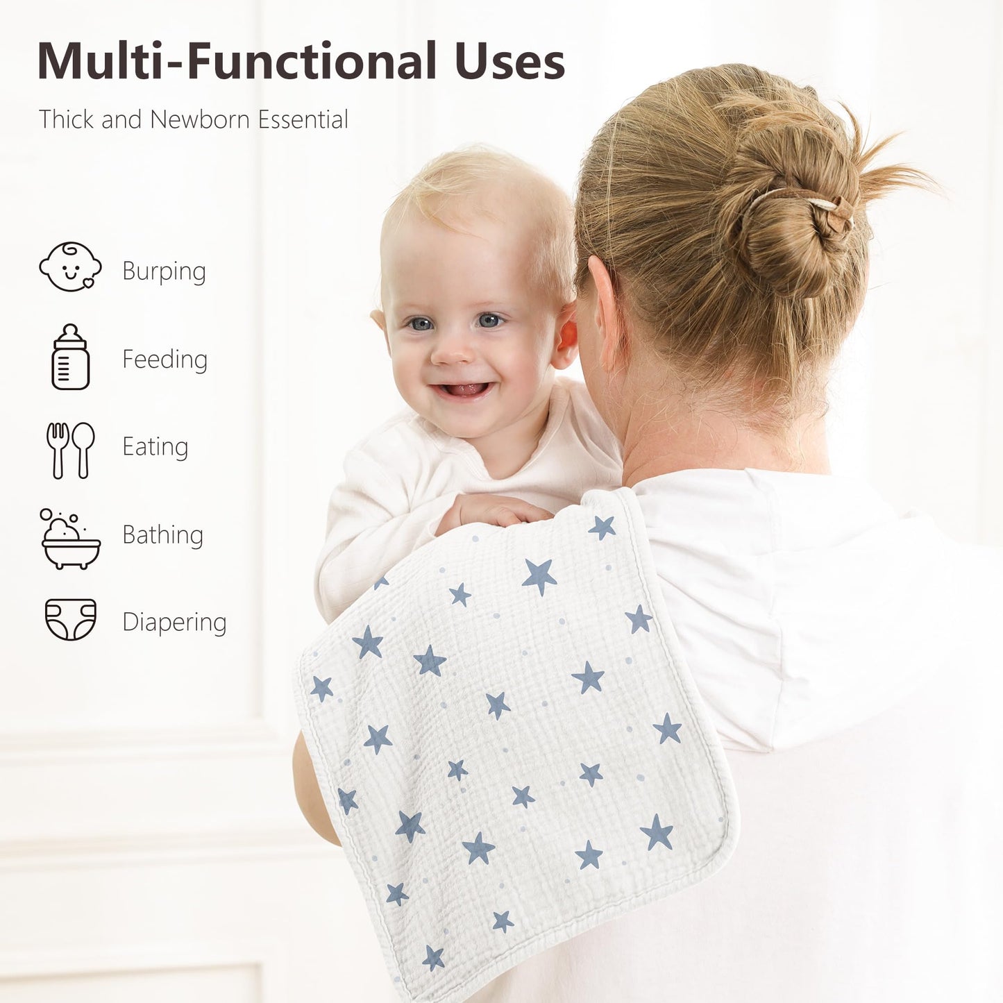 Susurration baby burp cloth folded neatly to demonstrate the thick extra absorbent layers.
