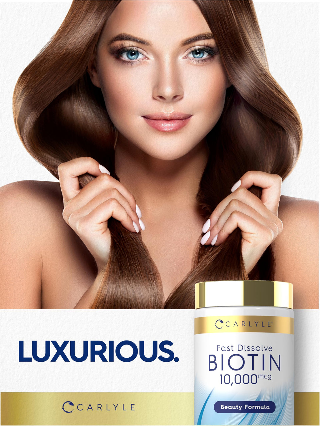 Imported Carlyle non GMO and gluten free biotin tablets product packaging