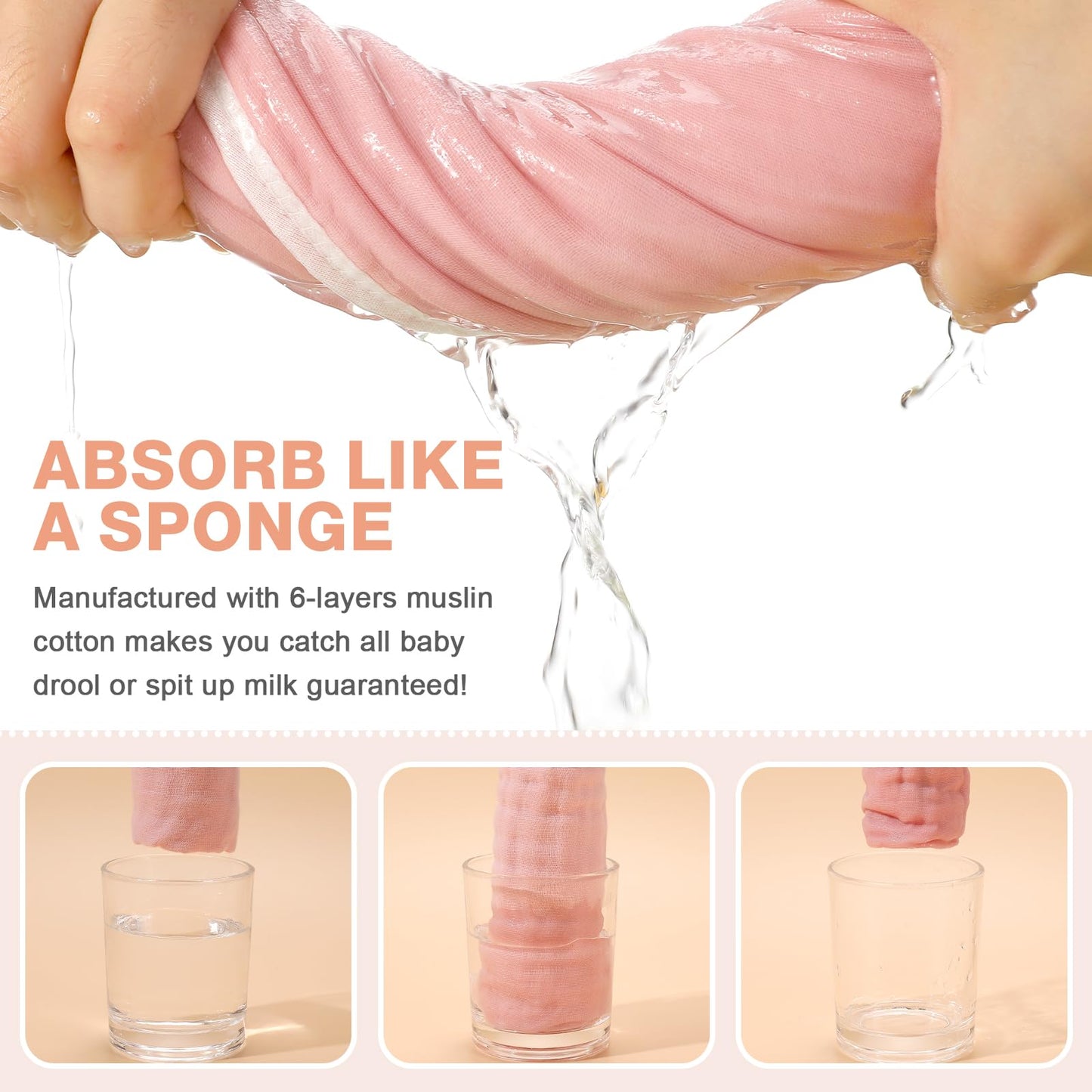 Absorbent newborn spit up rags spread out demonstrating size dimensions