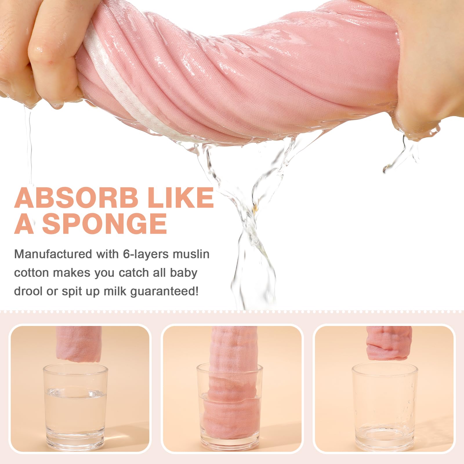 Absorbent newborn spit up rags spread out demonstrating size dimensions