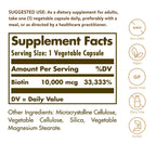 Solgar Biotin 10000 mcg supplement facts and clean ingredient label details