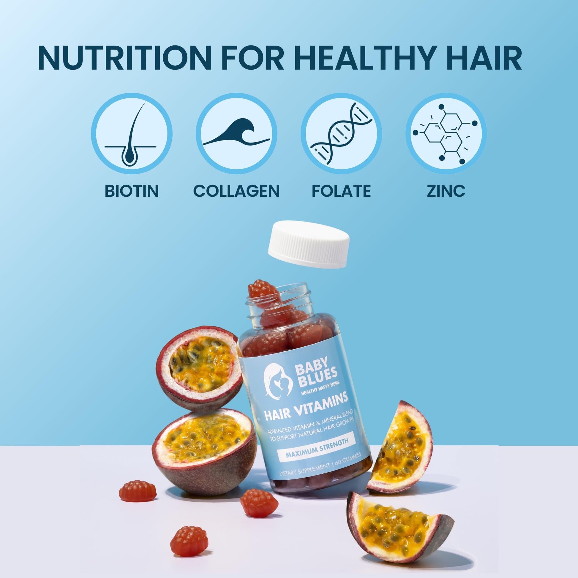 Baby Blues postpartum vitamins bottle with clean lifestyle background