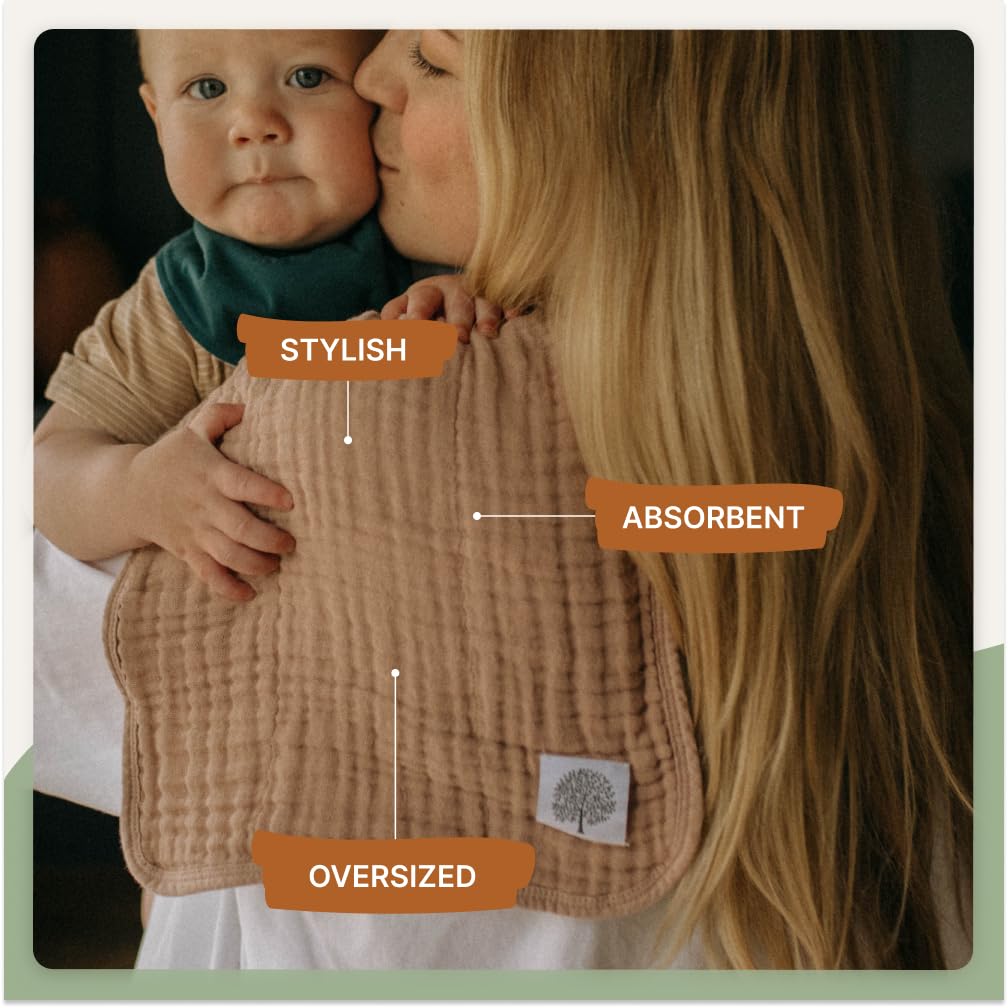 Parent using large Parker Baby burp cloth on shoulder