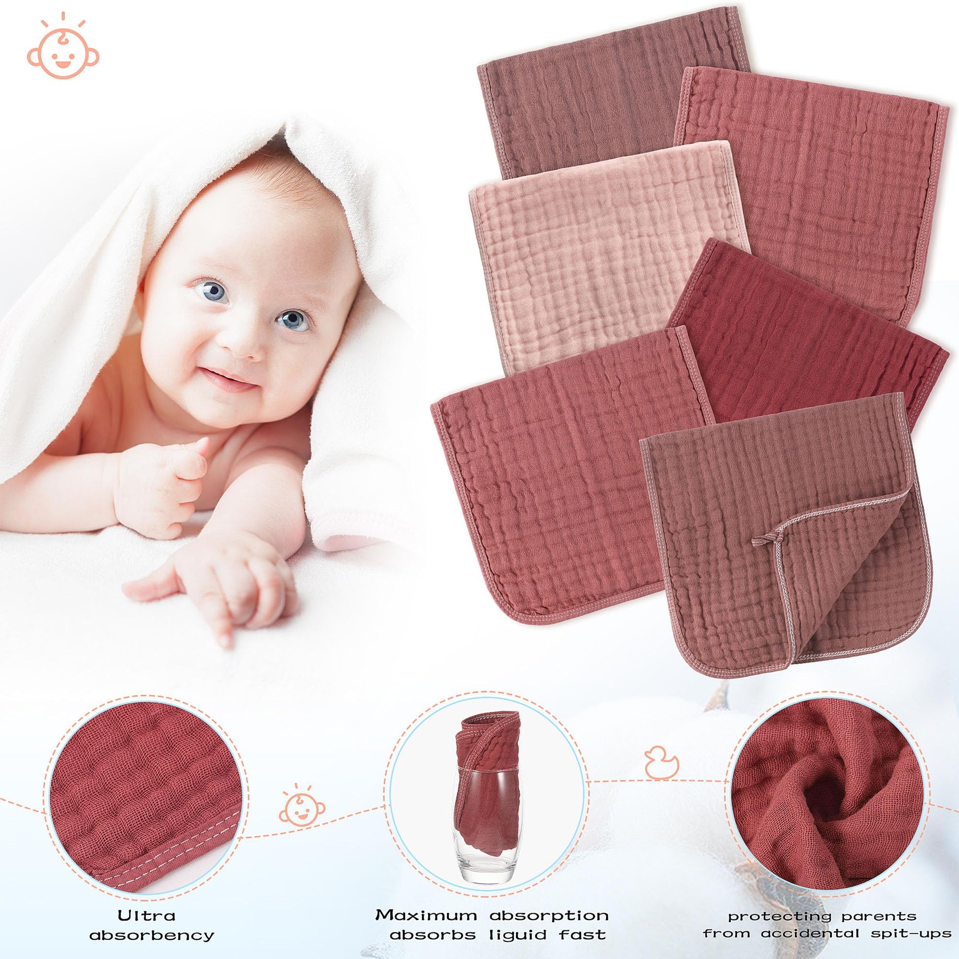 Large 20 by 10 inch muslin burp cloth folded