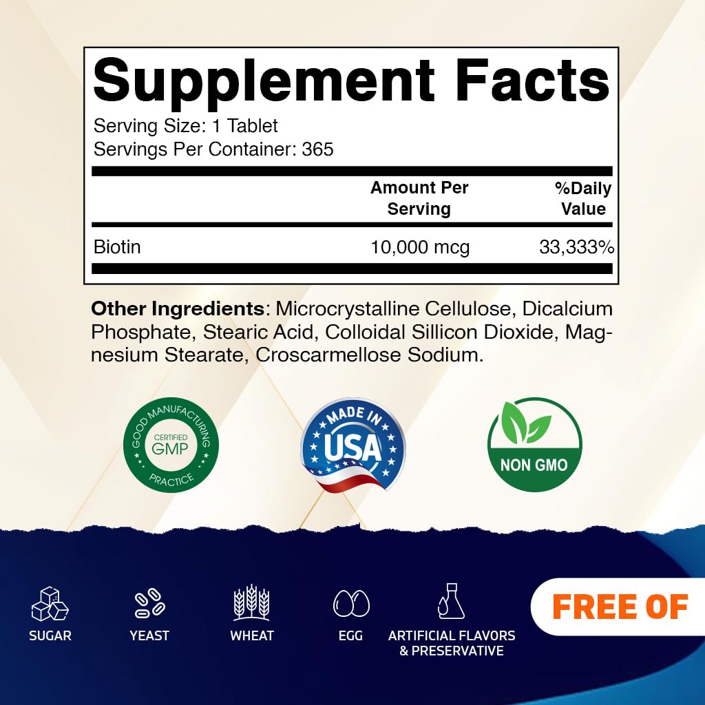 Vitamatic maximum strength vitamin B7 supplement label details and nutrition facts
