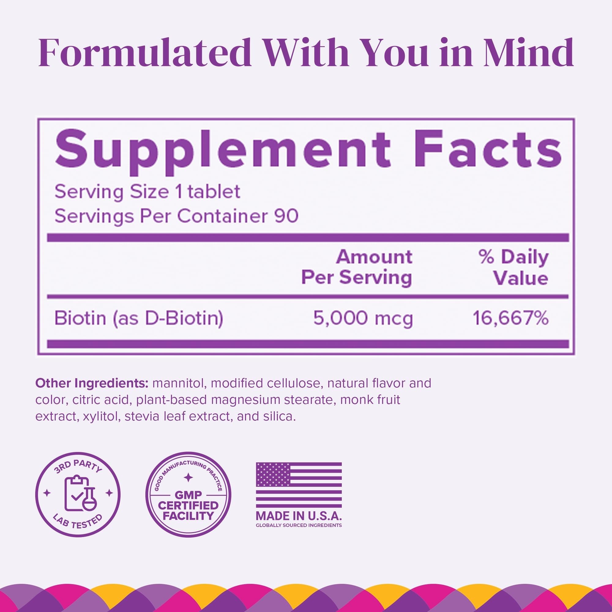 BariMelts Biotin fast dissolving sugar free tablets nutritional supplement label
