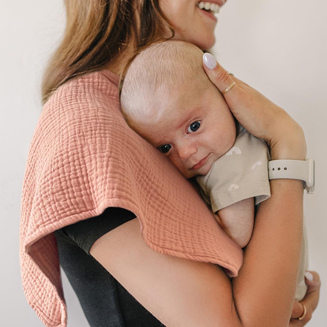 Baby burp cloths used over shoulder for protection