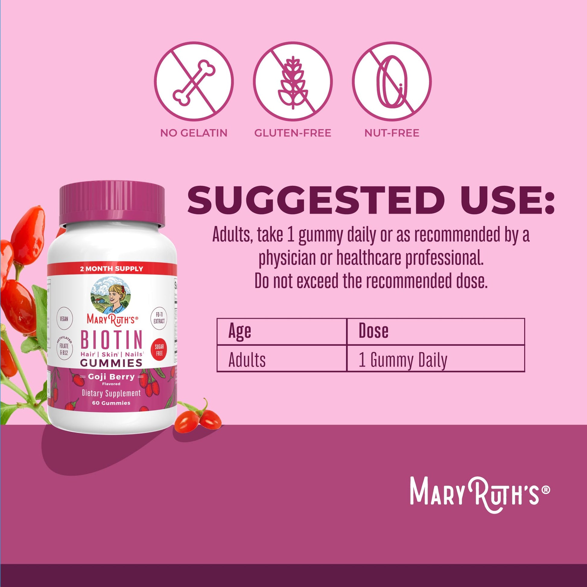Authentic USA imported MaryRuth biotin goji berry flavour gummies for hair thickness