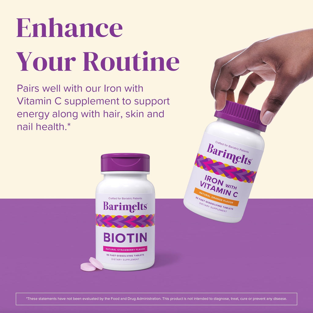 BariMelts Biotin five thousand micrograms side display showing directions of use