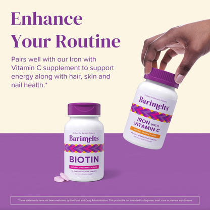 BariMelts Biotin five thousand micrograms side display showing directions of use