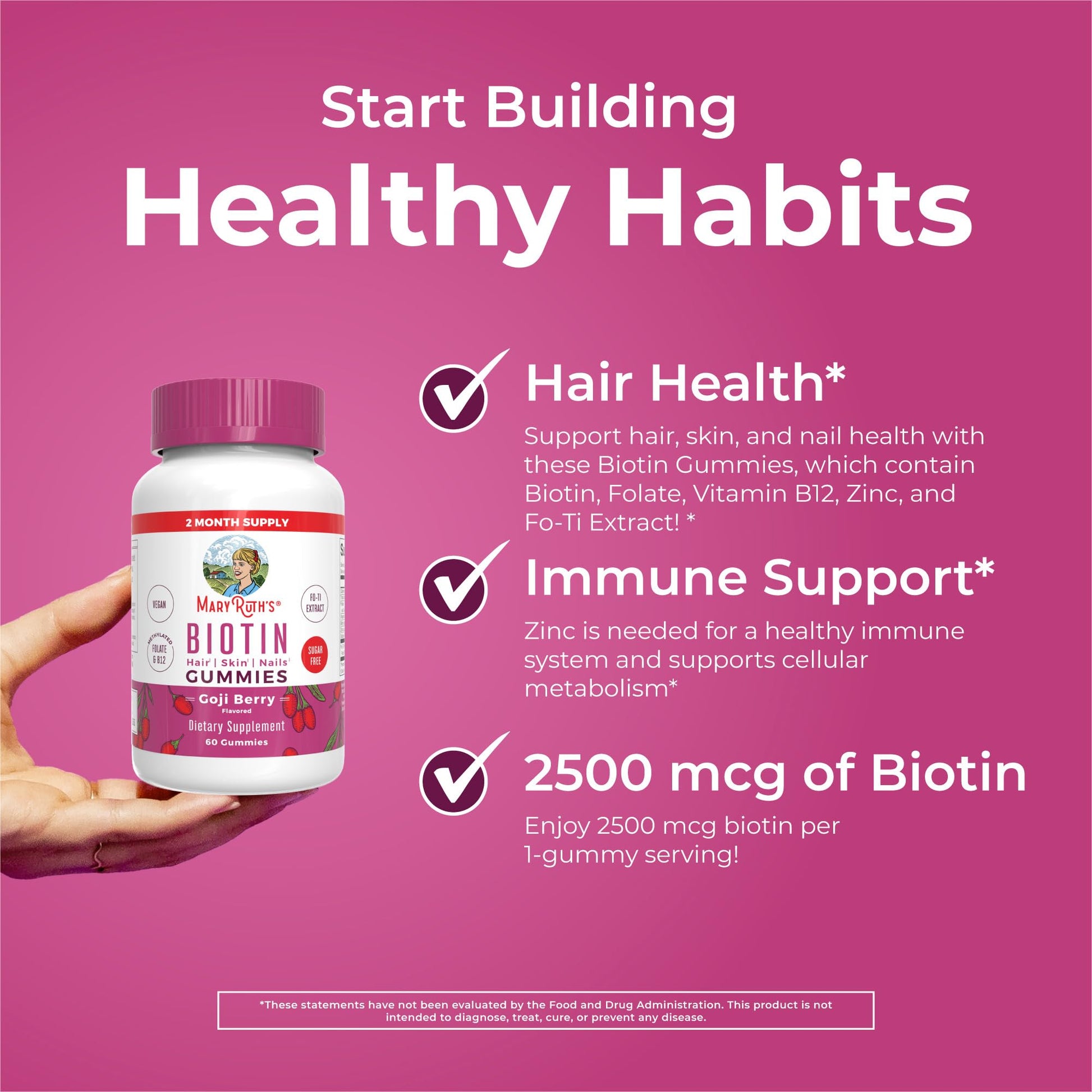 Premium MaryRuth beauty supplement containing biotin folate zinc and b12