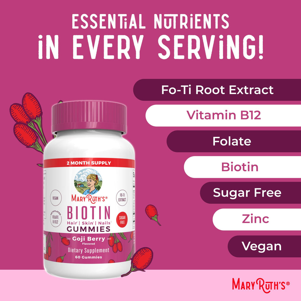 MaryRuth Organics daily biotin supplement for reducing hair fall and brittle nails