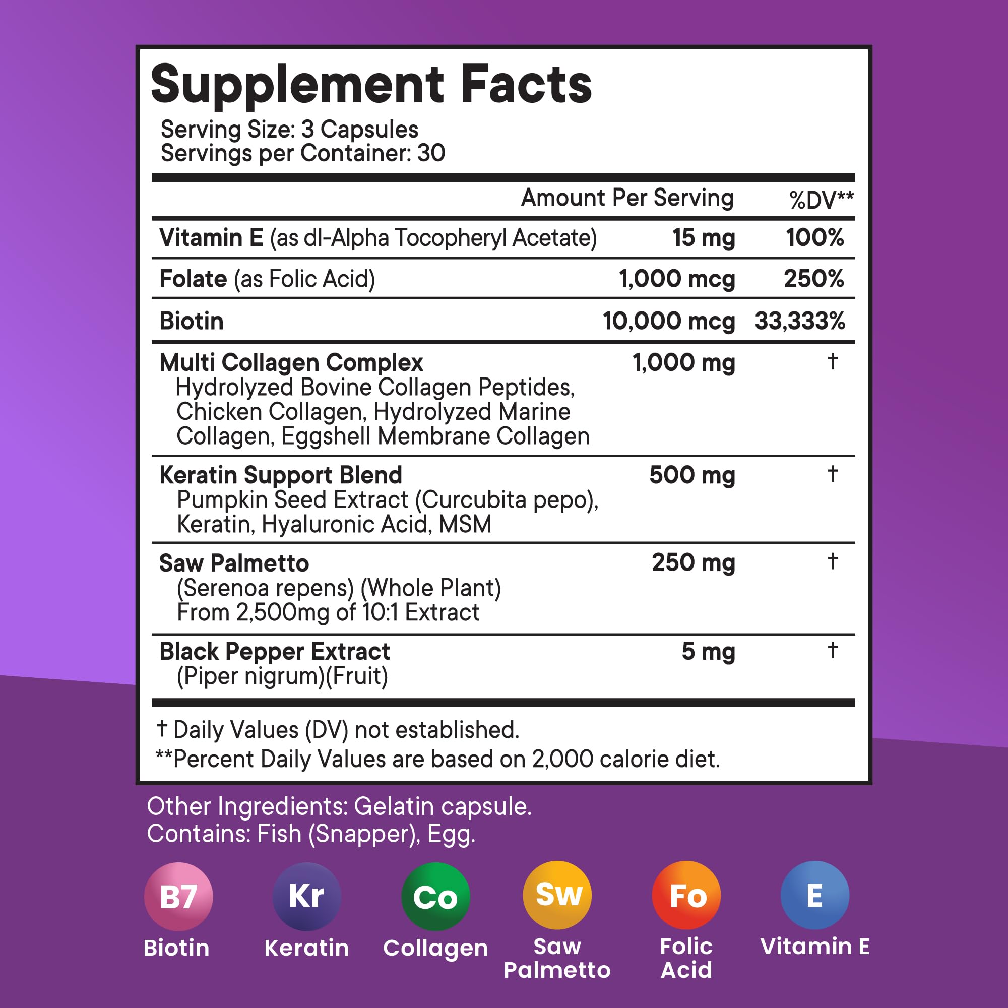 NEW AGE hair growth vitamins bottle side panel displaying the full supplement facts and ingredients list