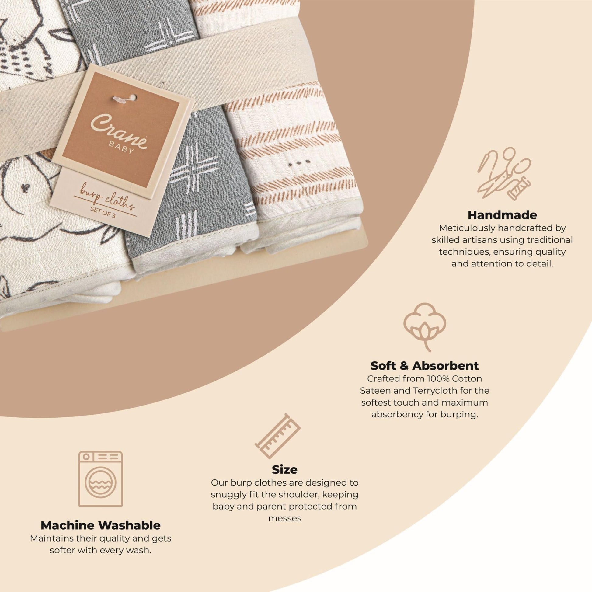 Close up of soft cotton muslin texture on burp cloths