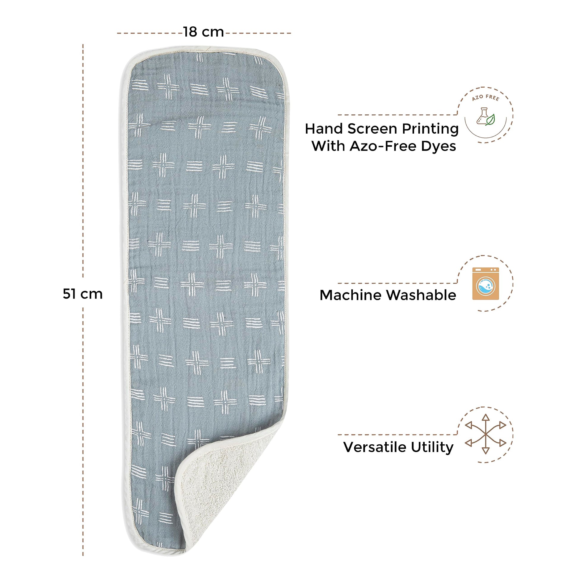 Absorbent cotton terry backing of Crane Baby burp cloth