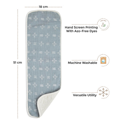 Absorbent cotton terry backing of Crane Baby burp cloth