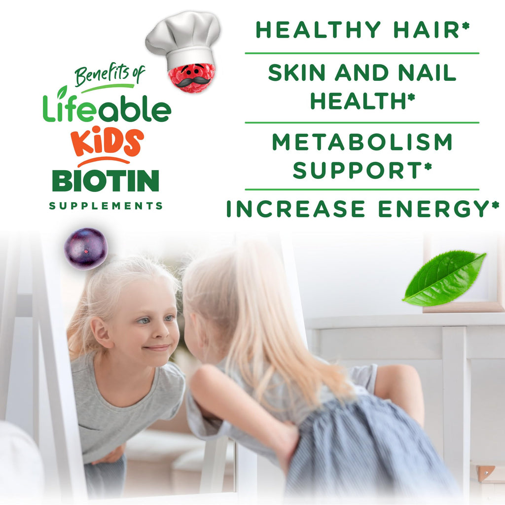 Lifeable vegan hair skin and nails chewable supplements side label