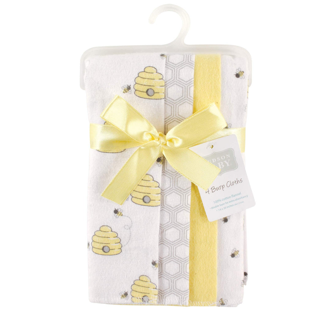 Close up of Hudson Baby soft flannel fabric bee print burp cloths