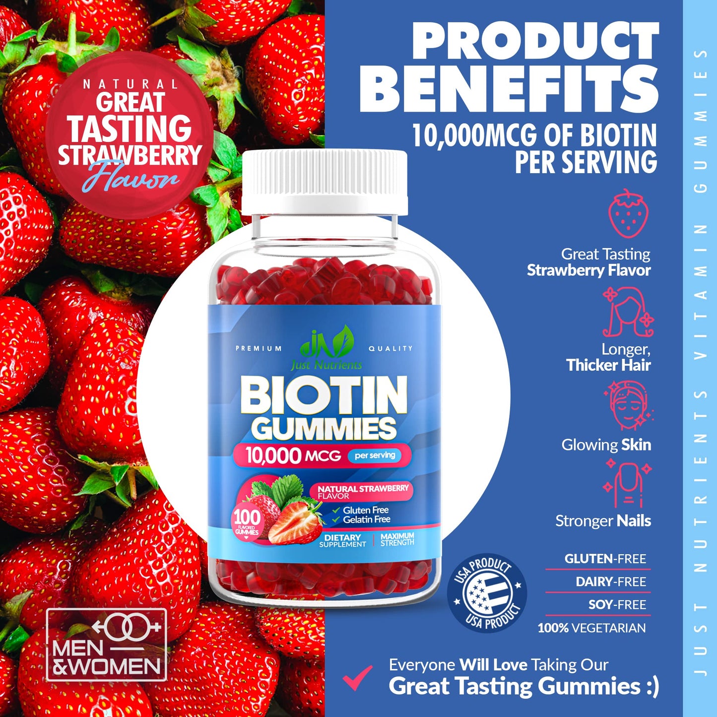 Vegan and gluten free biotin gummies for healthy skin and nails nutrition