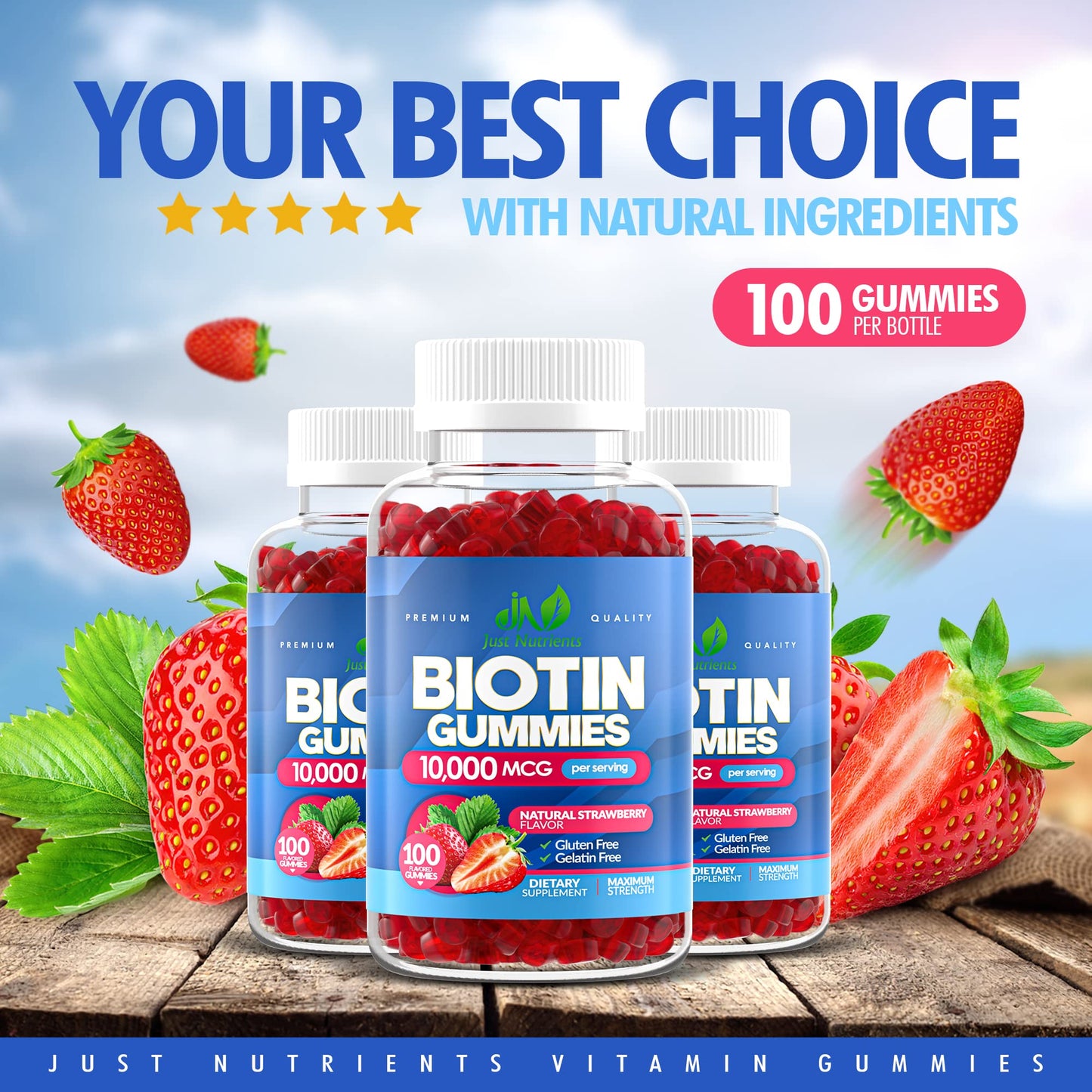 Authentic USA imported 100 count strawberry flavored biotin dietary supplement