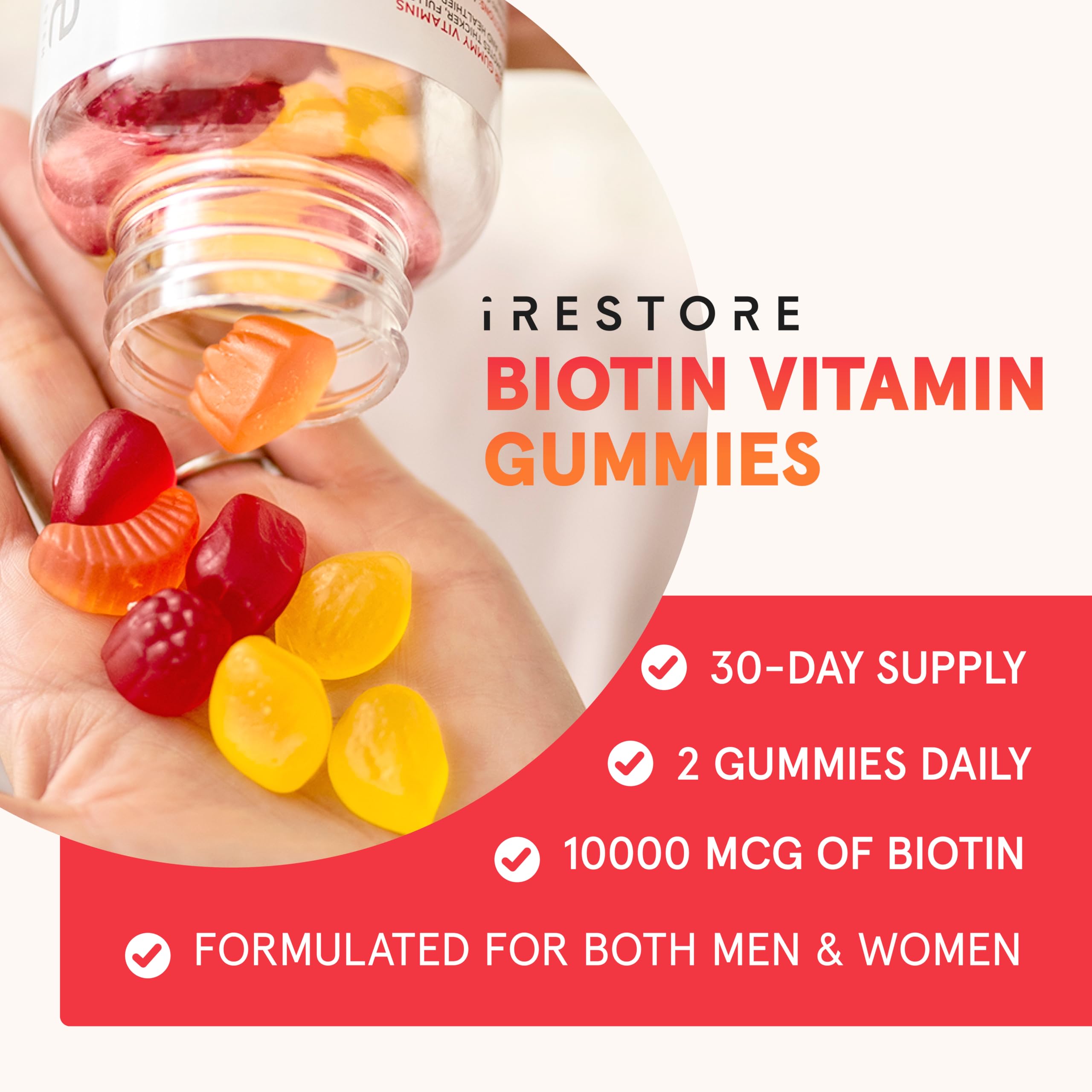iRestore Revive vegan biotin gummies bottle showing supplement facts