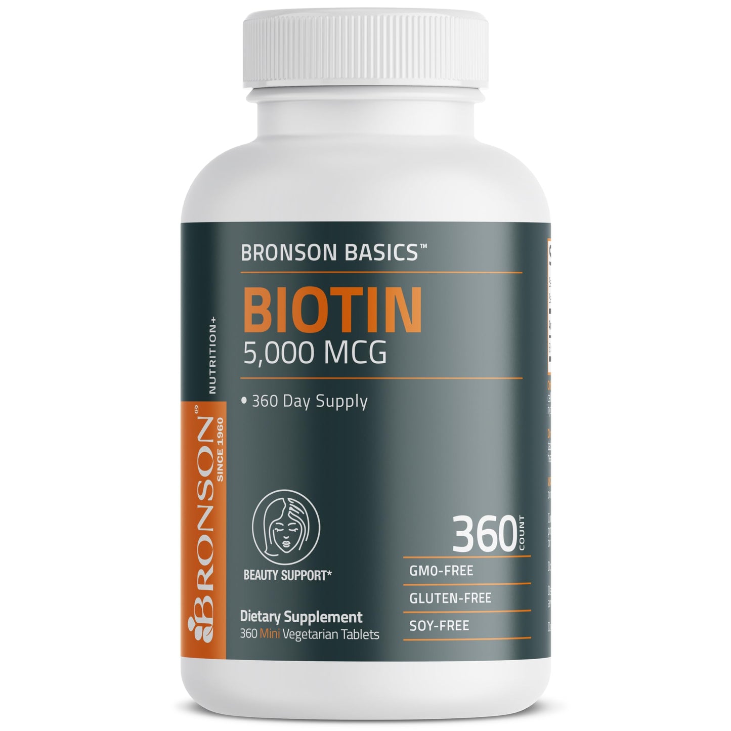 Bronson imported high potency biotin 360 mini tablets for healthy skin and nails
