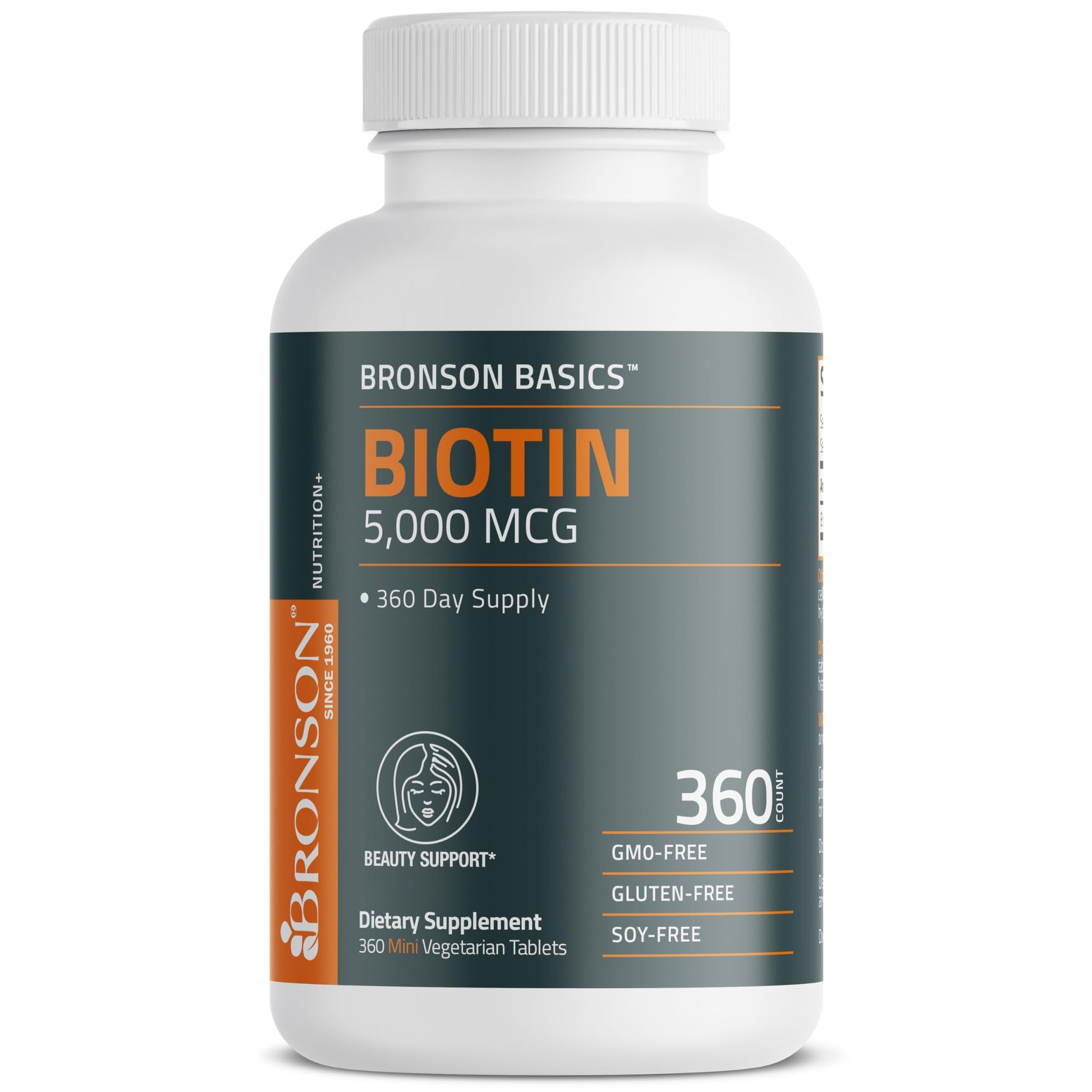 Bronson imported high potency biotin 360 mini tablets for healthy skin and nails