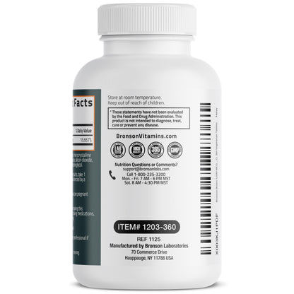 Bronson Biotin 5000 mcg packaging highlighting standard manufacturing practices and product safety details