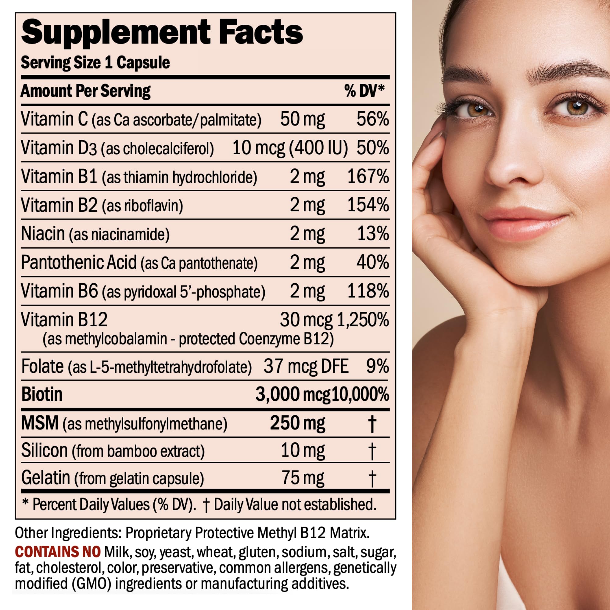 Andrew Lessman 3000 mcg biotin b-complex capsules supplement facts label detailing nutritional ingredients