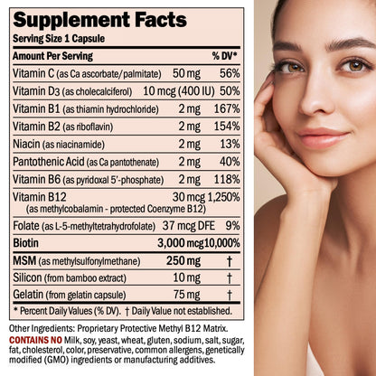Andrew Lessman 3000 mcg biotin b-complex capsules supplement facts label detailing nutritional ingredients