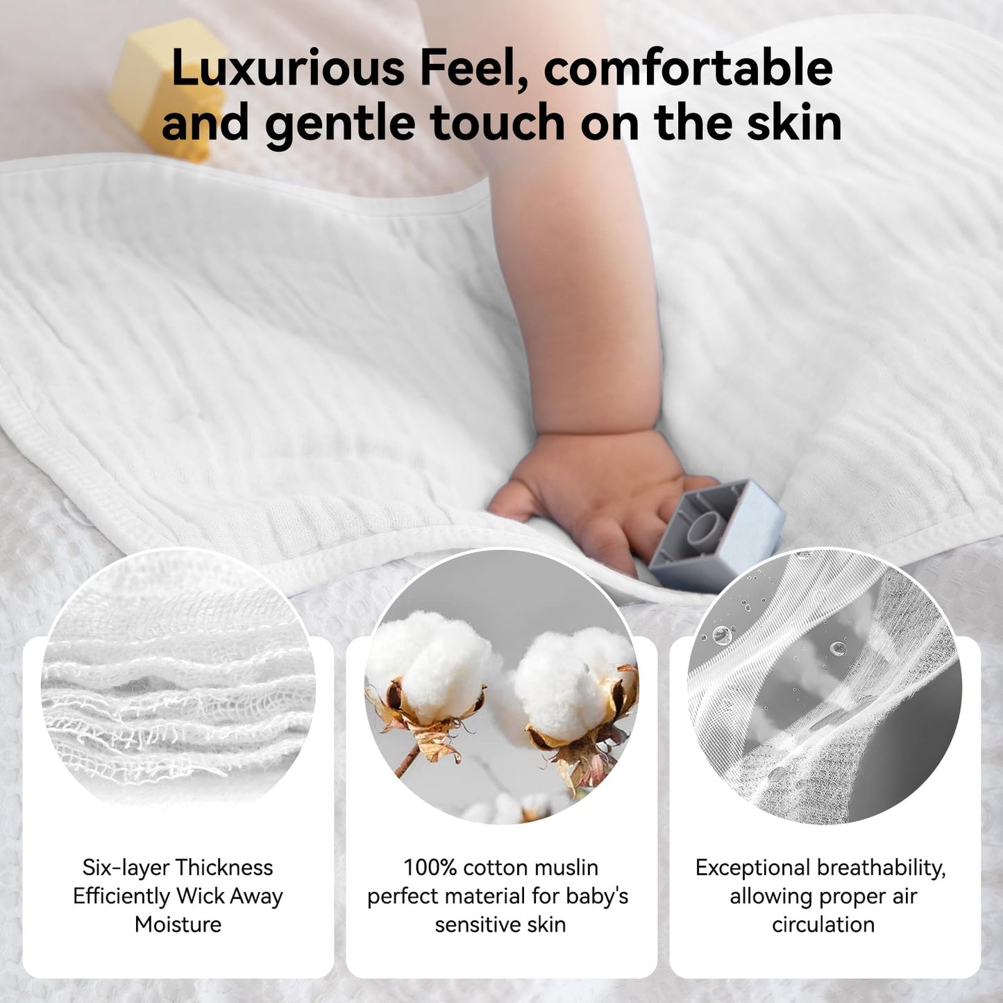Detailed view of reinforced edges on Synrroe muslin baby cloths