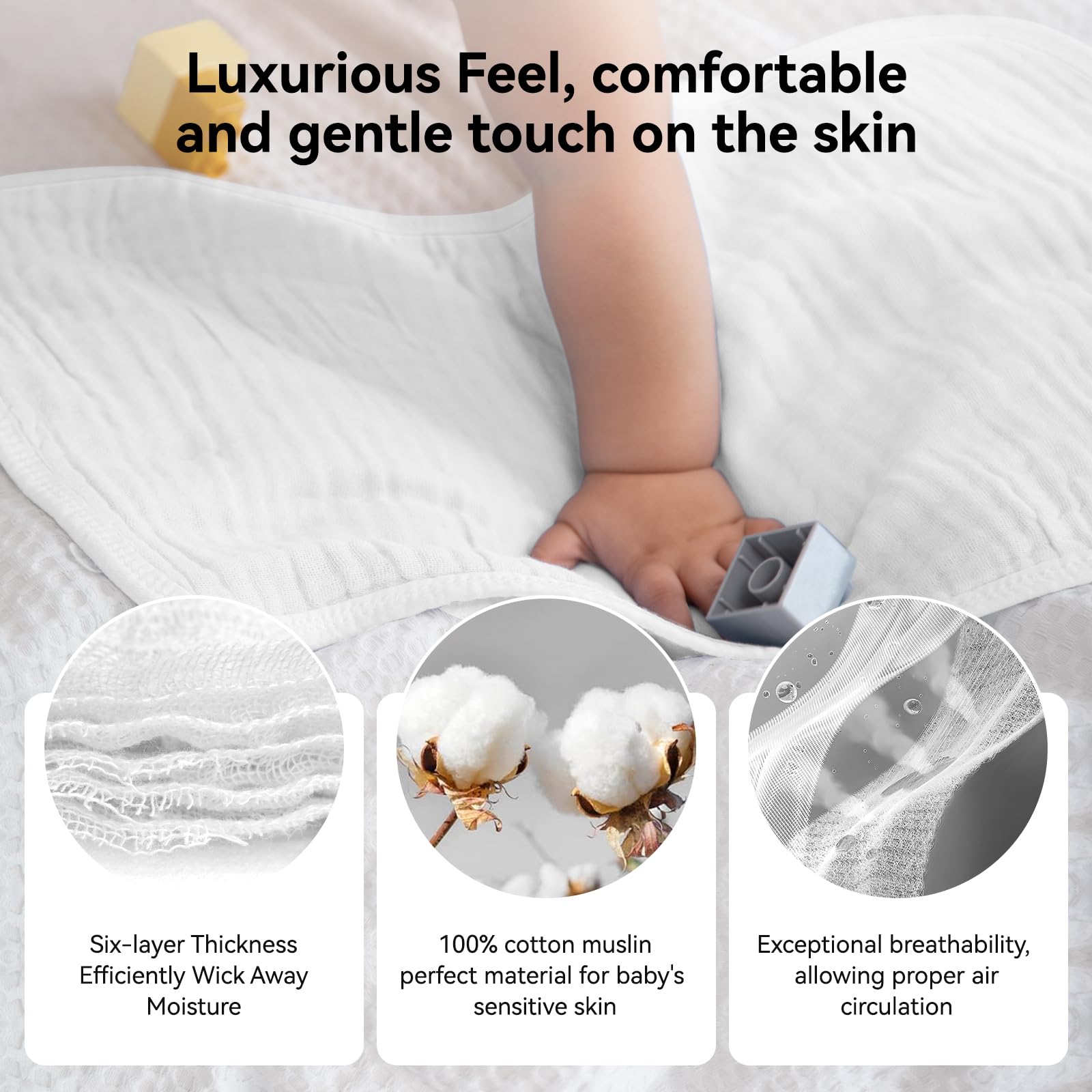 Detailed view of reinforced edges on Synrroe muslin baby cloths