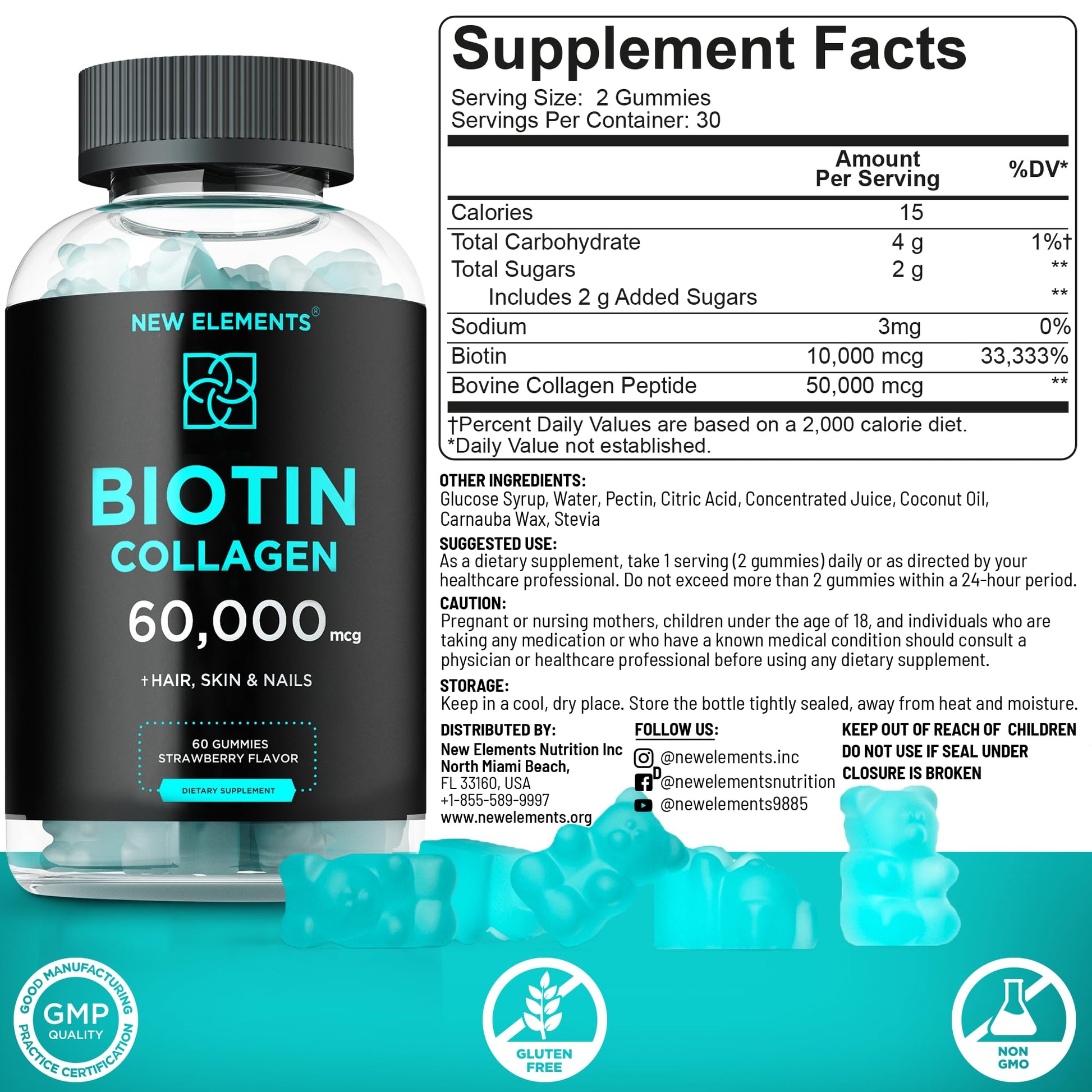 Premium USA imported biotin 10000mcg and collagen 50000mcg pectin based gummies
