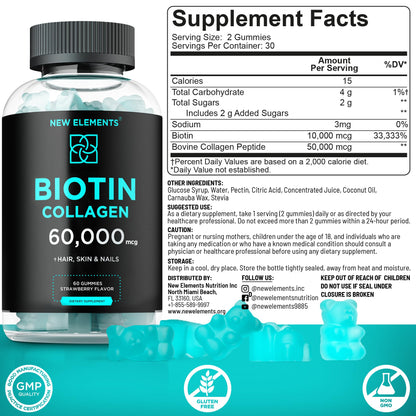 Premium USA imported biotin 10000mcg and collagen 50000mcg pectin based gummies