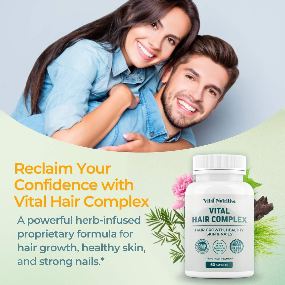 Vital Nutritive Vital Hair Complex sixty vegecaps container angled perspective