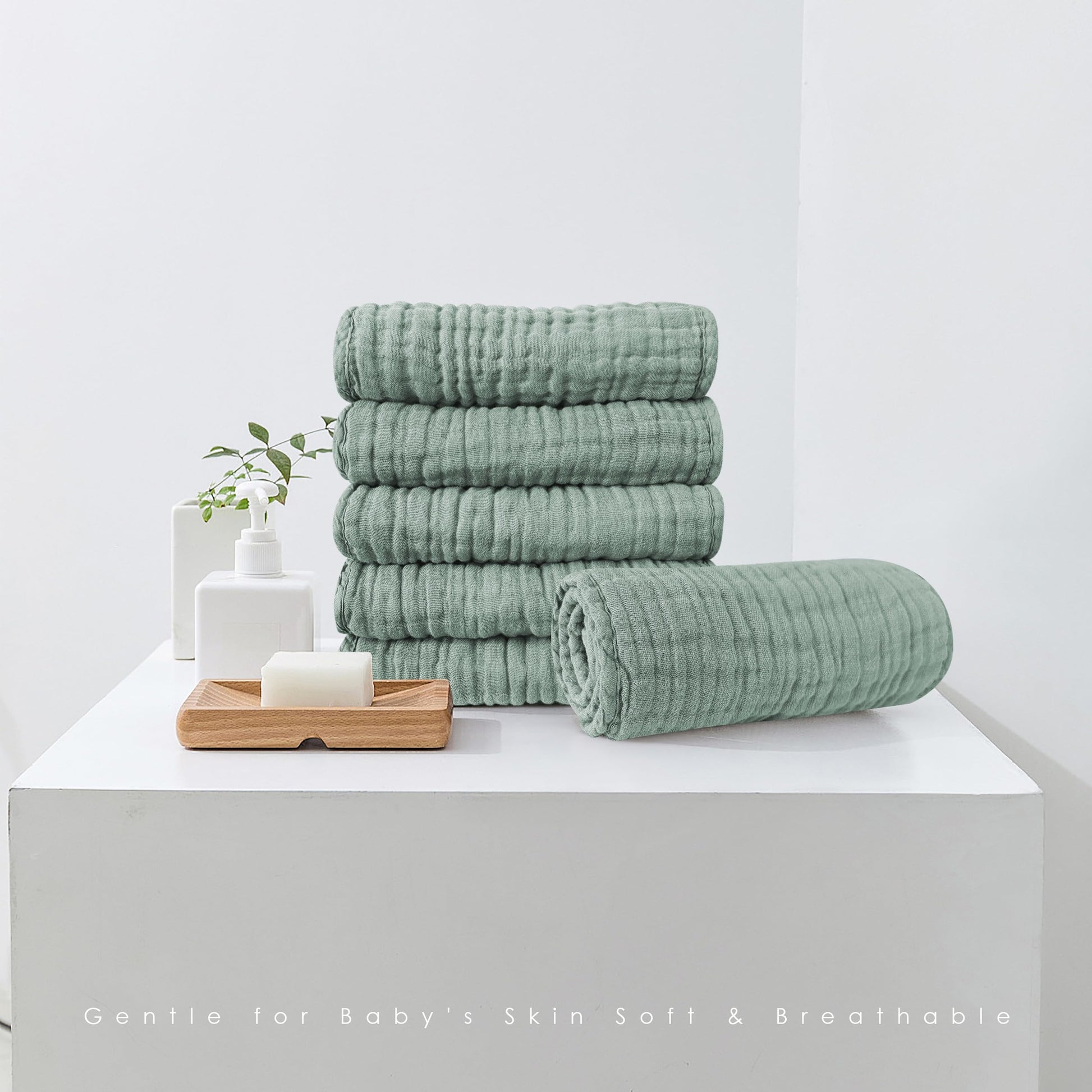 Close up view of the absorbent multi layer cotton weave on the baby burping towel.