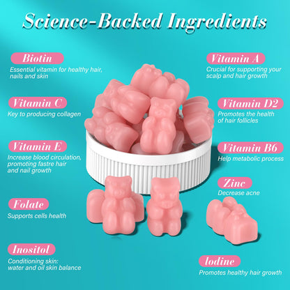 Lazpowfi Biotin Gummies 60 count container showcasing top overview and safety seal