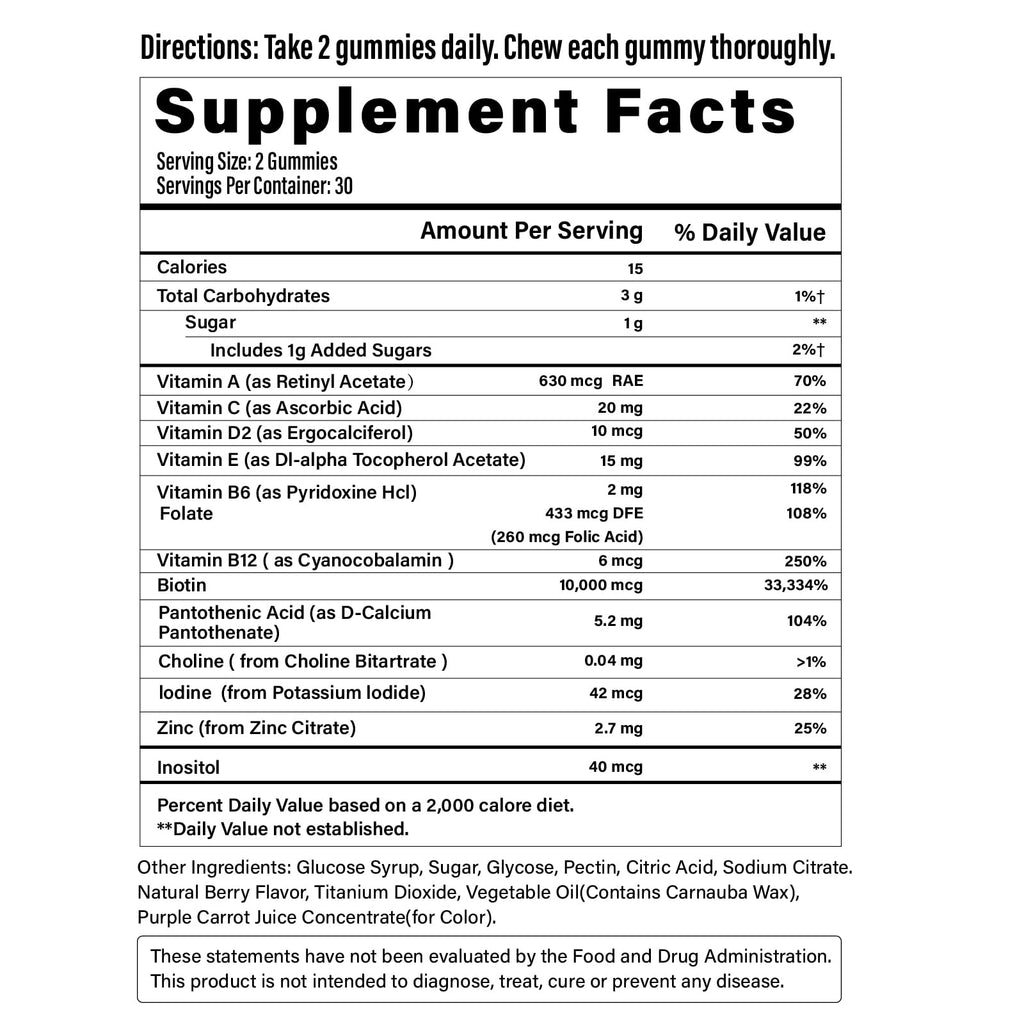 Lazpowfi beauty vitamins bottle showing directions for use and allergen information
