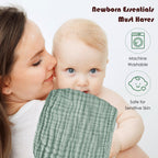 Premium packaging of the imported twelve piece cotton baby burp cloth set for boys and girls.
