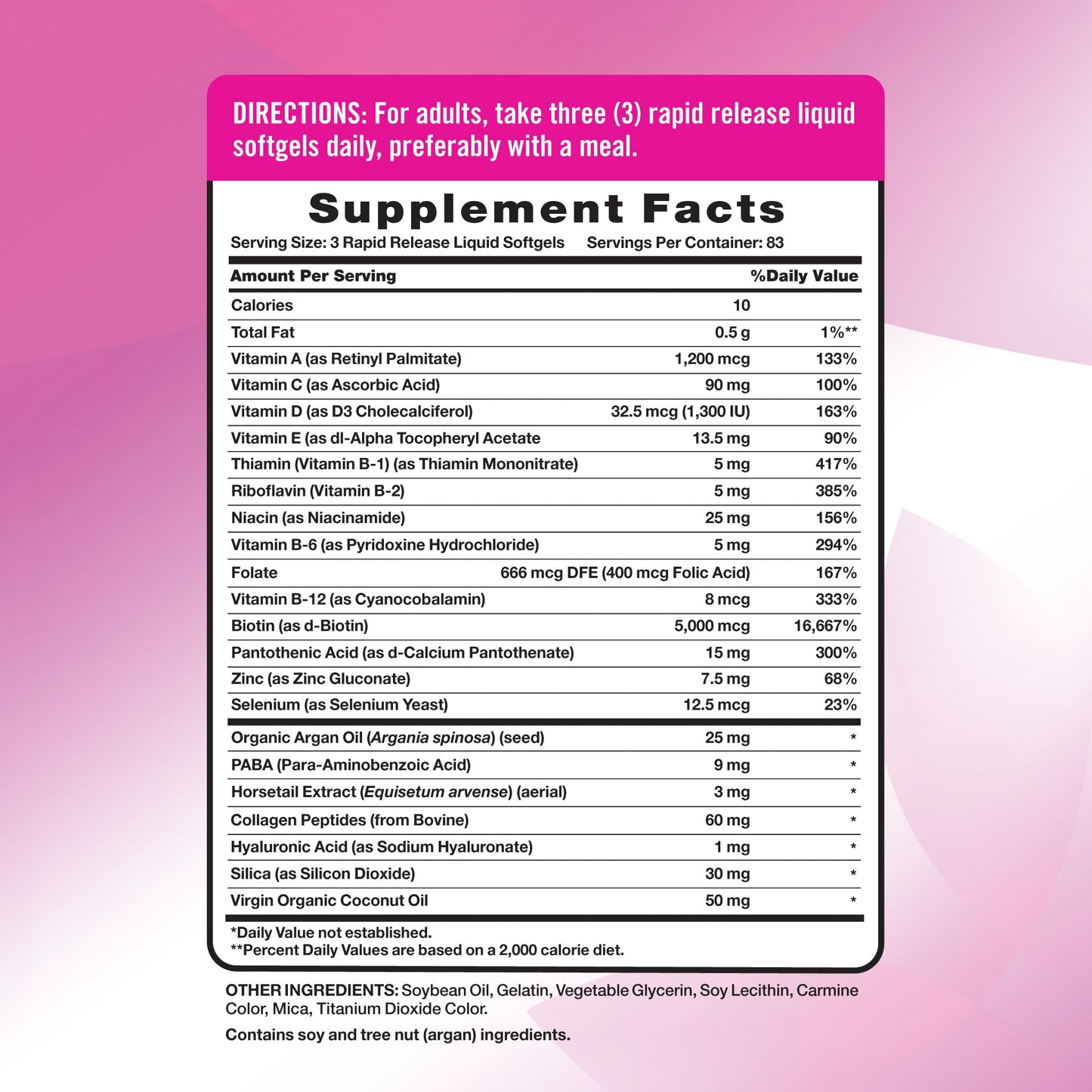 Nature's Truth Biotin 5000mcg beauty supplement label facts layout