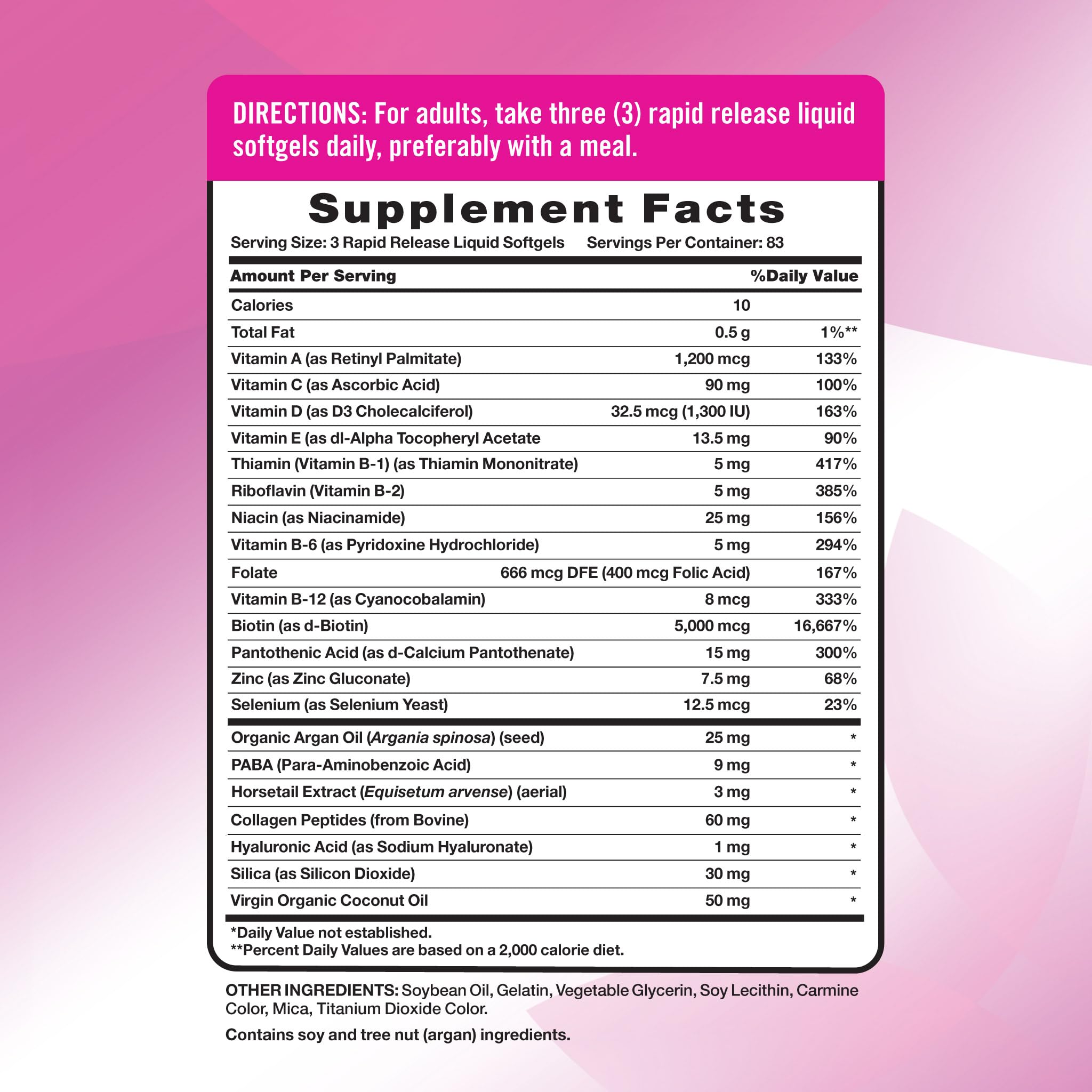 Nature's Truth Biotin 5000mcg beauty supplement label facts layout