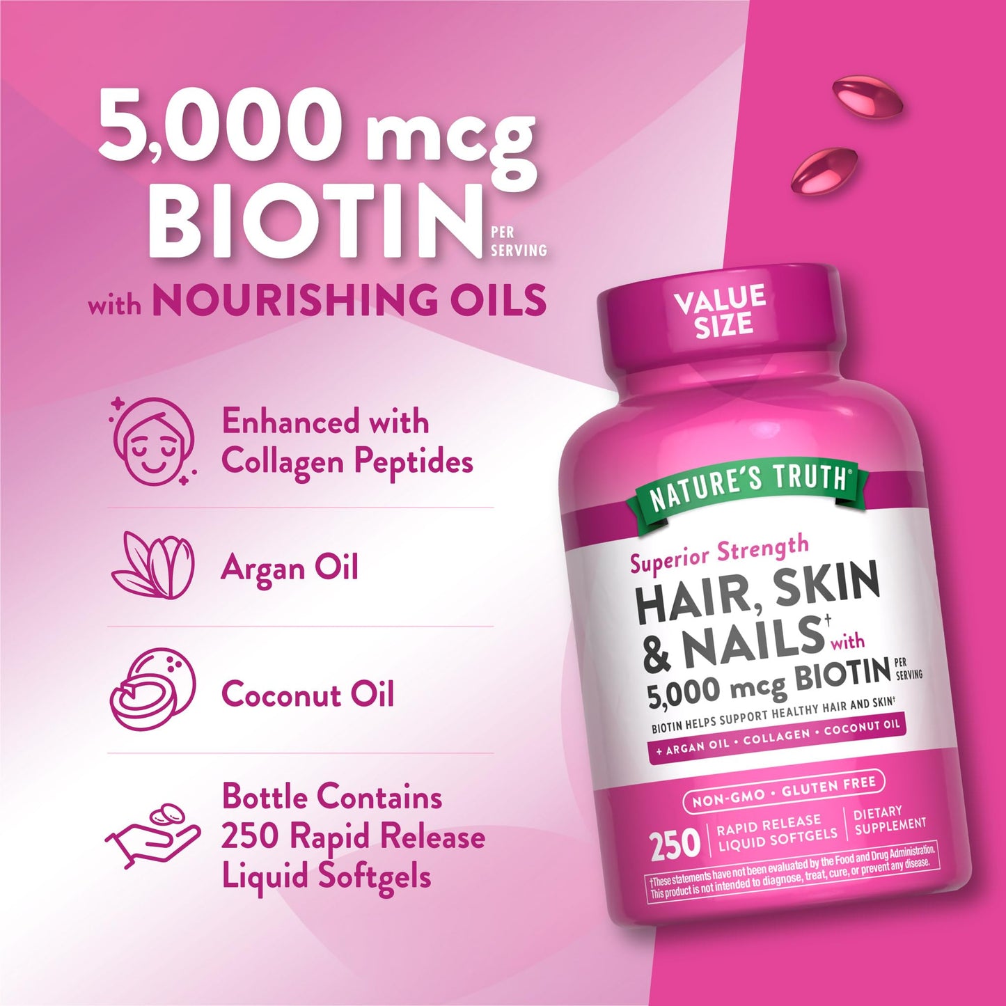 Nature's Truth imported USA skin and nail wellness product close up packaging