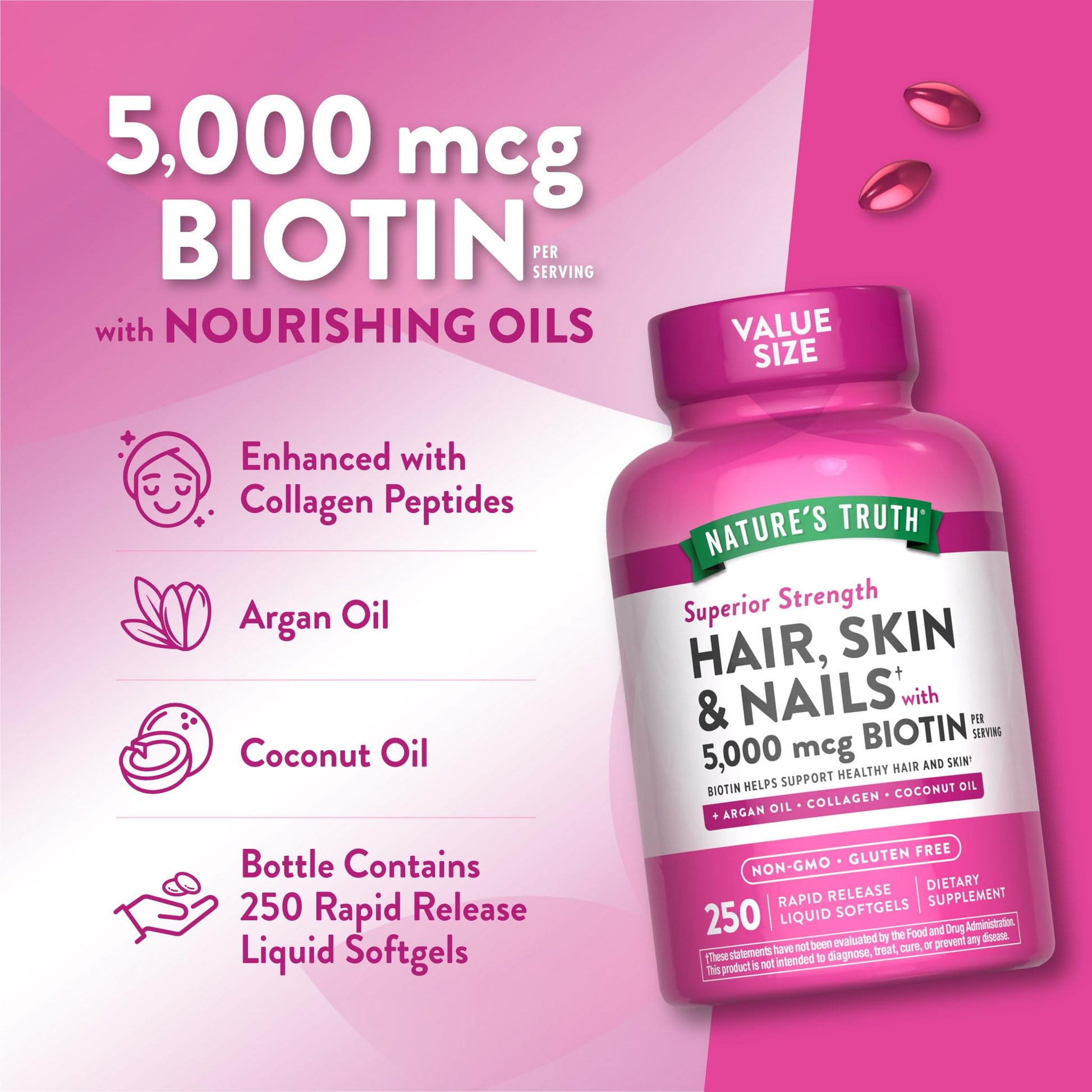 Nature's Truth imported USA skin and nail wellness product close up packaging