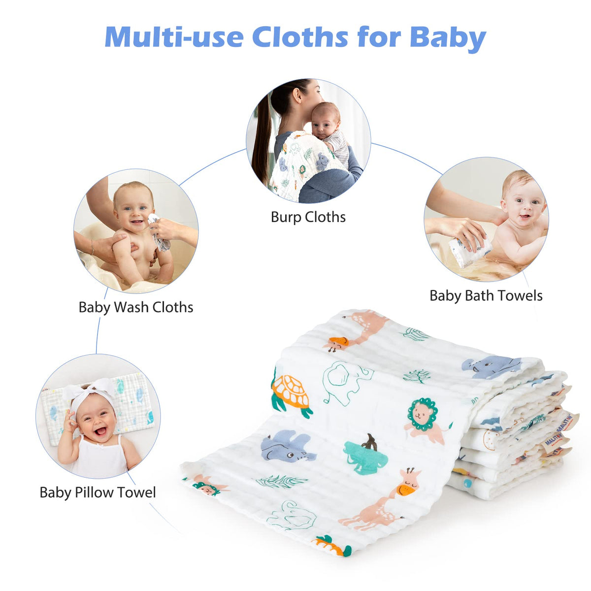 Maliton baby burp cloths folded in a stack