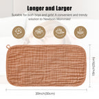 Large twenty by ten inch baby burp cloth folded flat showing reinforced stitching